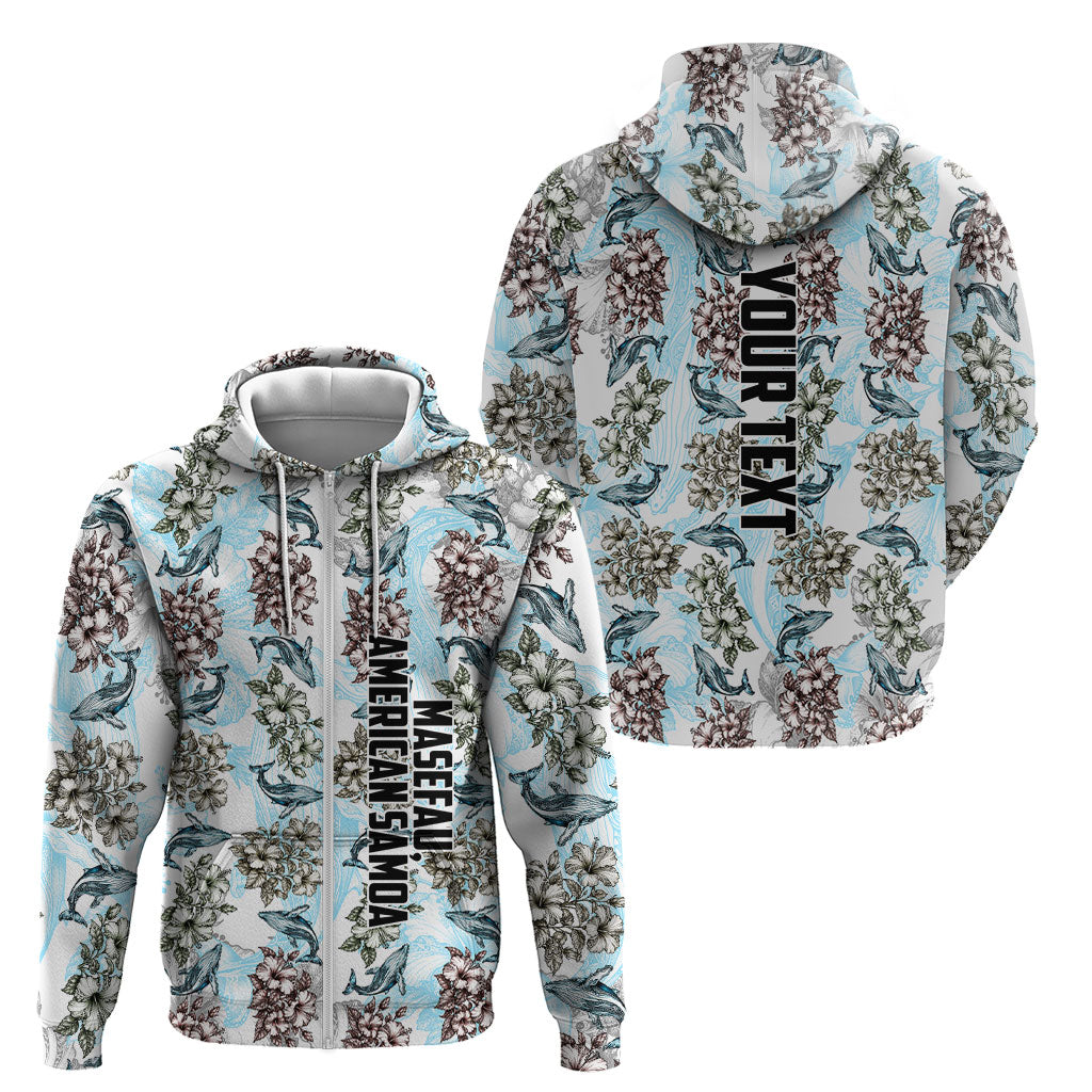 Personalized Masefau American Samoa Zip Hoodie Vintage Whale Hibiscus Ocean Waves