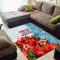 Personalized American Samoa Masefau Area Rug Hibiscus Tropical Floral Whale Polynesian Tribal Pattern
