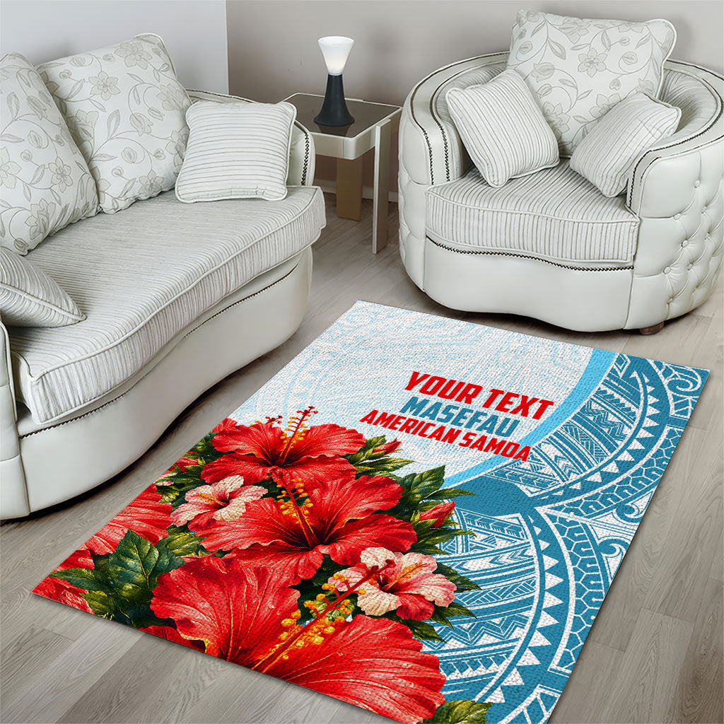 Personalized American Samoa Masefau Area Rug Hibiscus Tropical Floral Whale Polynesian Tribal Pattern