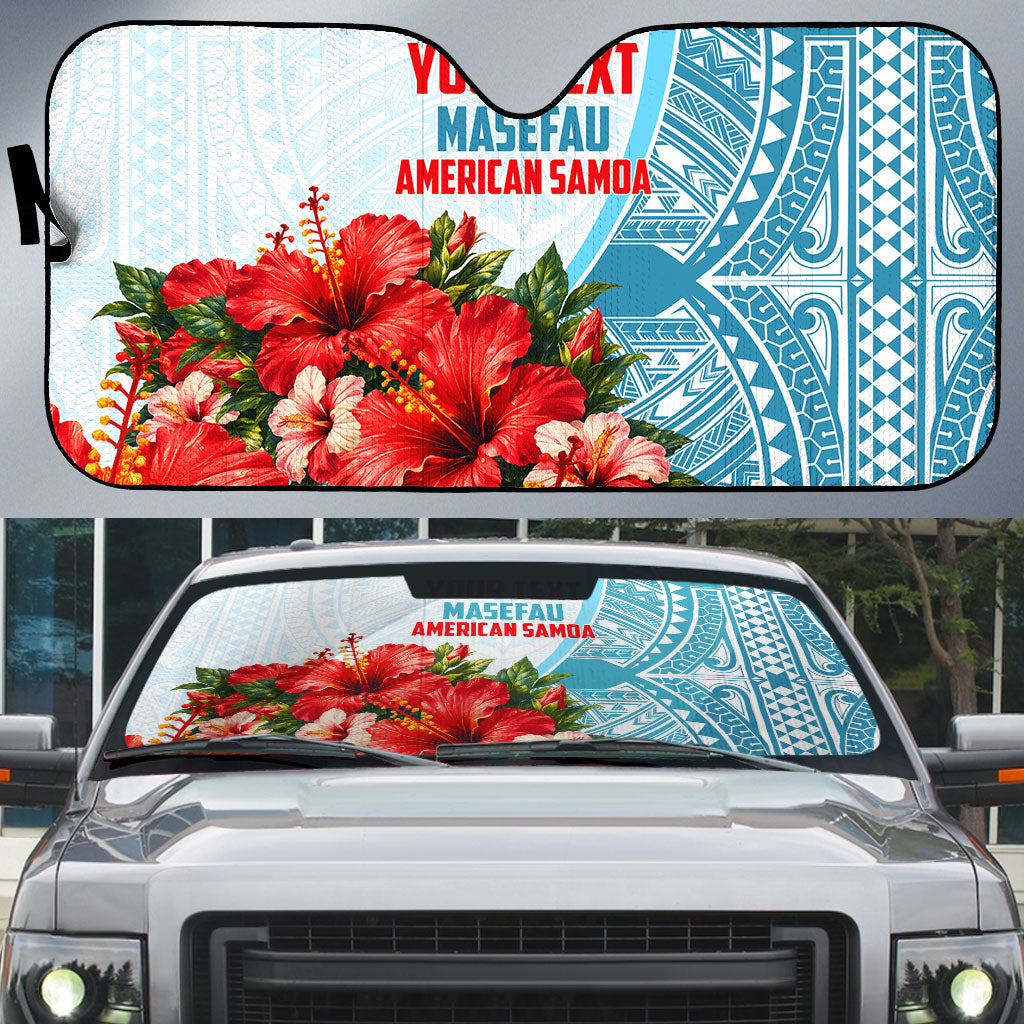 Personalized American Samoa Masefau Auto Sun Shade Hibiscus Tropical Floral Whale Polynesian Tribal Pattern