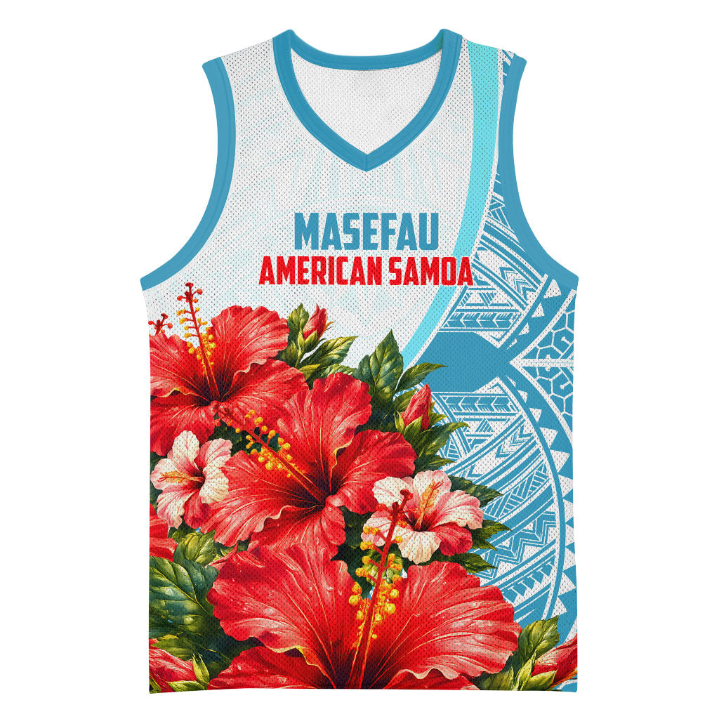 Personalized American Samoa Masefau Basketball Jersey Hibiscus Tropical Floral Whale Polynesian Tribal Pattern TS04 Unisex White Blue - Polynesian Pride