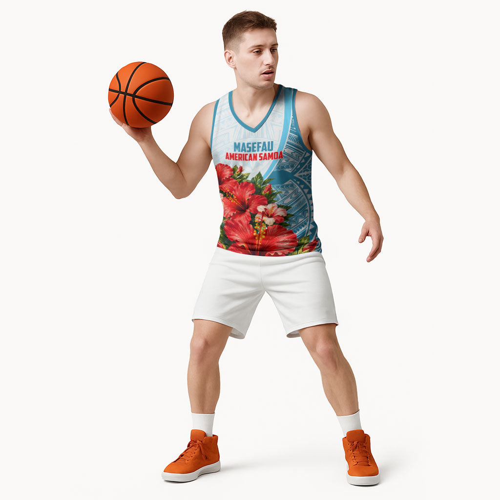 Personalized American Samoa Masefau Basketball Jersey Hibiscus Tropical Floral Whale Polynesian Tribal Pattern