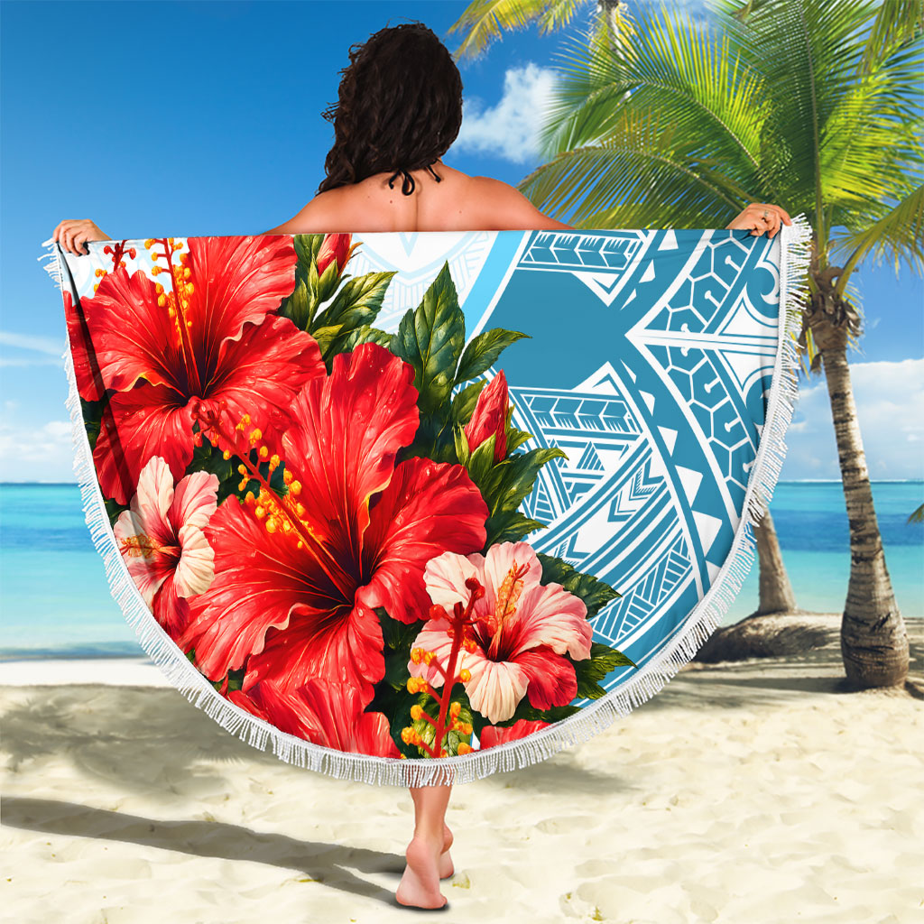 Personalized American Samoa Masefau Beach Blanket Hibiscus Tropical Floral Whale Polynesian Tribal Pattern