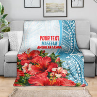 Personalized American Samoa Masefau Blanket Hibiscus Tropical Floral Whale Polynesian Tribal Pattern