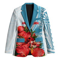 Personalized American Samoa Masefau Blazer Hibiscus Tropical Floral Whale Polynesian Tribal Pattern