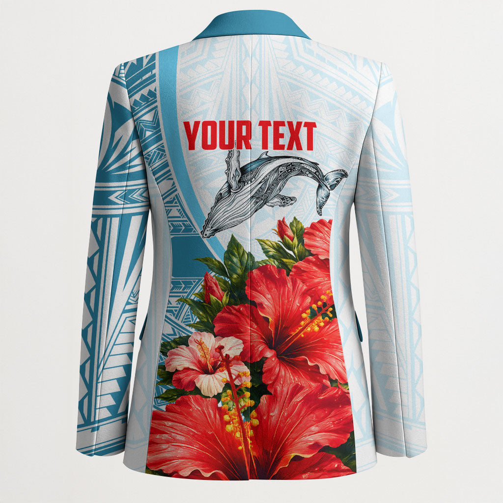 Personalized American Samoa Masefau Blazer Hibiscus Tropical Floral Whale Polynesian Tribal Pattern