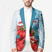 Personalized American Samoa Masefau Blazer Hibiscus Tropical Floral Whale Polynesian Tribal Pattern