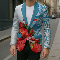 Personalized American Samoa Masefau Blazer Hibiscus Tropical Floral Whale Polynesian Tribal Pattern