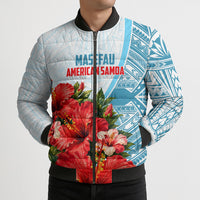 Personalized American Samoa Masefau Bomber Puffer Jacket Hibiscus Tropical Floral Whale Polynesian Tribal Pattern
