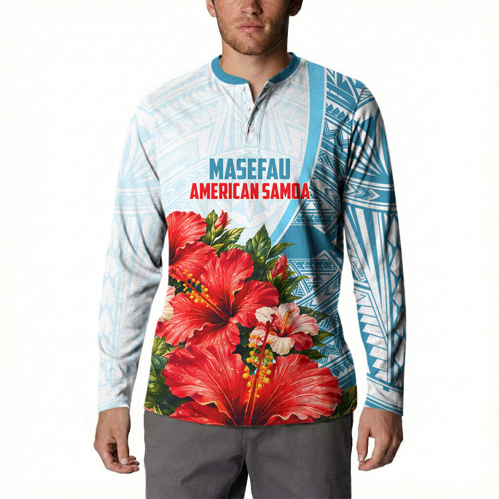 Personalized American Samoa Masefau Button Sweatshirt Hibiscus Tropical Floral Whale Polynesian Tribal Pattern