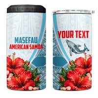 Personalized American Samoa Masefau 4 in 1 Can Cooler Tumbler Hibiscus Tropical Floral Whale Polynesian Tribal Pattern