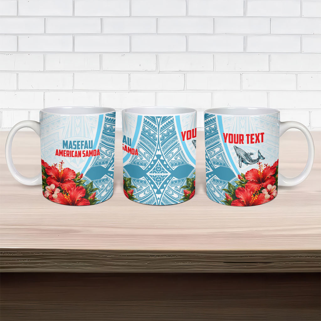 Personalized American Samoa Masefau Ceramic Mug Hibiscus Tropical Floral Whale Polynesian Tribal Pattern