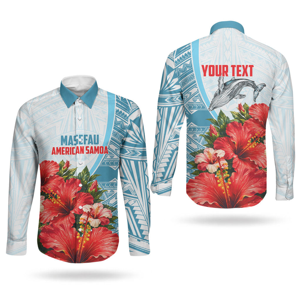 Personalized American Samoa Masefau Couples Matching Off The Shoulder Long Sleeve Dress and Long Sleeve Button Shirt Hibiscus Tropical Floral Whale Polynesian Tribal Pattern
