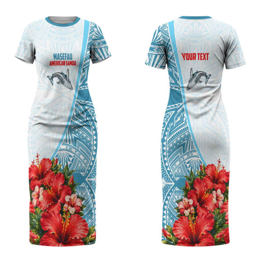 Personalized American Samoa Masefau Couples Matching Short Sleeve Bodycon Dress and Long Sleeve Button Shirt Hibiscus Tropical Floral Whale Polynesian Tribal Pattern
