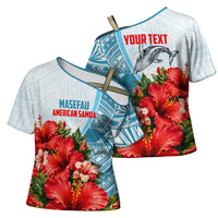 Personalized American Samoa Masefau Cross Shoulder Shirt Hibiscus Tropical Floral Whale Polynesian Tribal Pattern