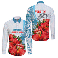 Personalized American Samoa Masefau Family Matching Long Sleeve Bodycon Dress and Hawaiian Shirt Hibiscus Tropical Floral Whale Polynesian Tribal Pattern