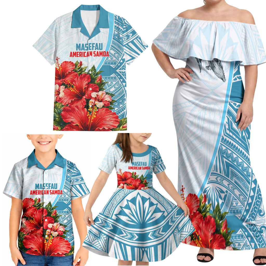 Personalized American Samoa Masefau Family Matching Off Shoulder Maxi Dress and Hawaiian Shirt Hibiscus Tropical Floral Whale Polynesian Tribal Pattern TS04 - Polynesian Pride