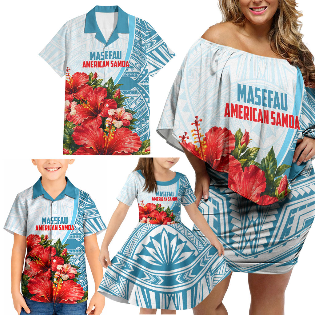 Personalized American Samoa Masefau Family Matching Off Shoulder Short Dress and Hawaiian Shirt Hibiscus Tropical Floral Whale Polynesian Tribal Pattern TS04 - Polynesian Pride