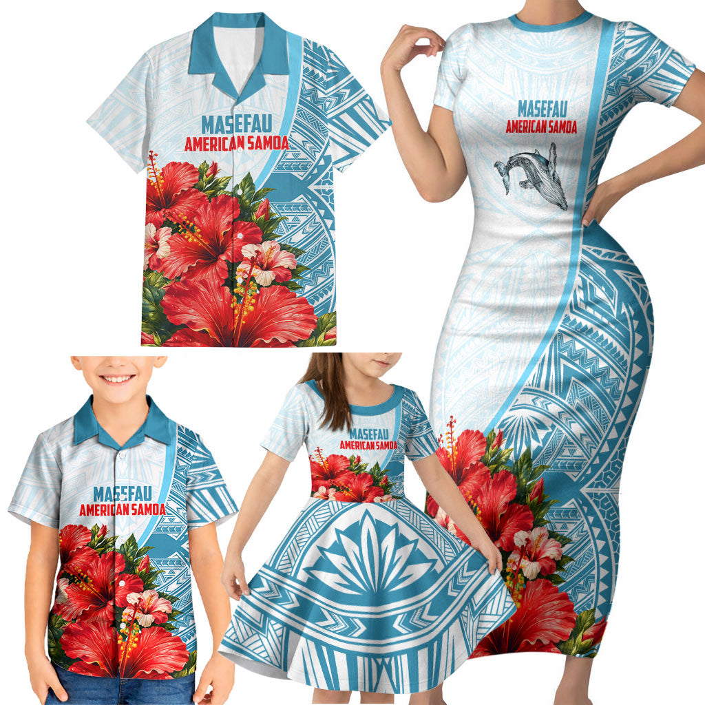 Personalized American Samoa Masefau Family Matching Short Sleeve Bodycon Dress and Hawaiian Shirt Hibiscus Tropical Floral Whale Polynesian Tribal Pattern TS04 - Polynesian Pride
