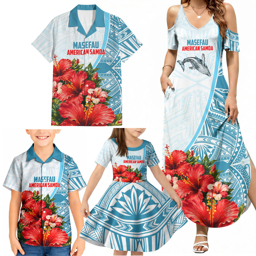 Personalized American Samoa Masefau Family Matching Summer Maxi Dress and Hawaiian Shirt Hibiscus Tropical Floral Whale Polynesian Tribal Pattern TS04 - Polynesian Pride