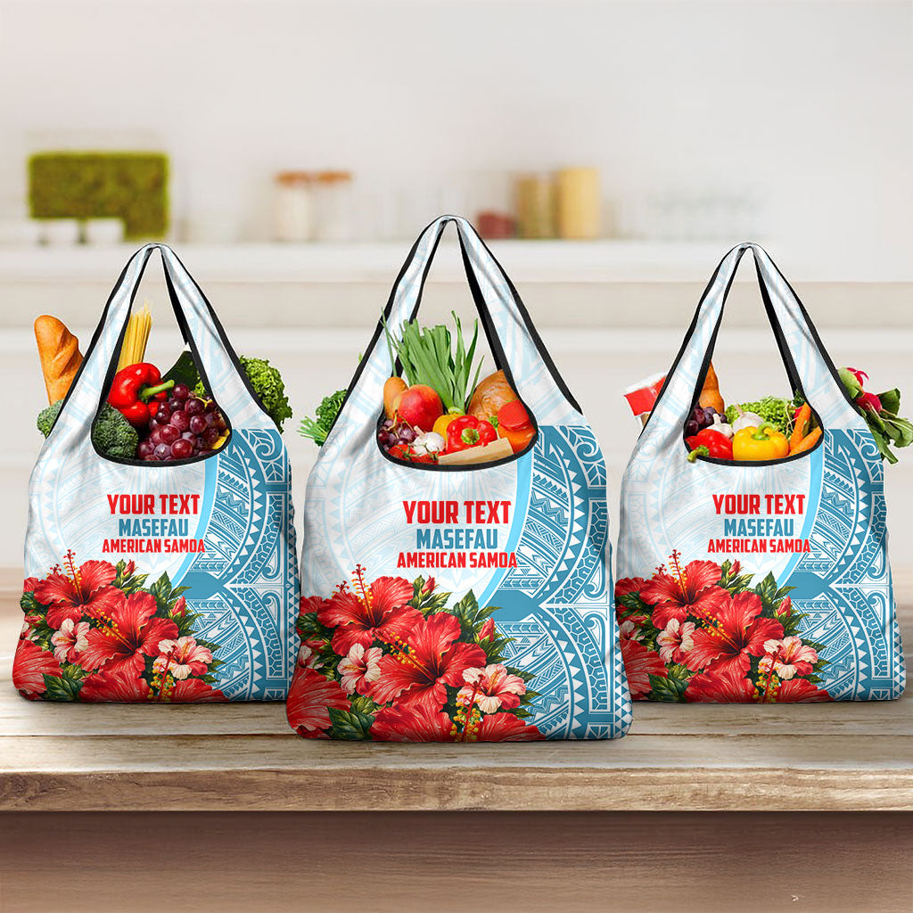 Personalized American Samoa Masefau Grocery Bag Hibiscus Tropical Floral Whale Polynesian Tribal Pattern