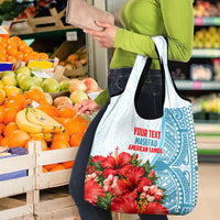 Personalized American Samoa Masefau Grocery Bag Hibiscus Tropical Floral Whale Polynesian Tribal Pattern