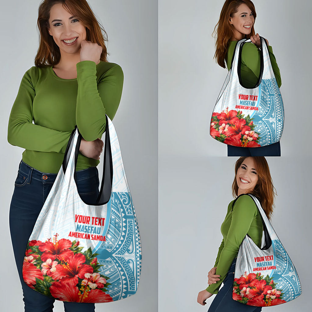 Personalized American Samoa Masefau Grocery Bag Hibiscus Tropical Floral Whale Polynesian Tribal Pattern