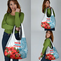 Personalized American Samoa Masefau Grocery Bag Hibiscus Tropical Floral Whale Polynesian Tribal Pattern