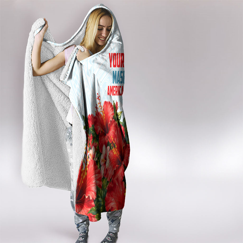 Personalized American Samoa Masefau Hooded Blanket Hibiscus Tropical Floral Whale Polynesian Tribal Pattern