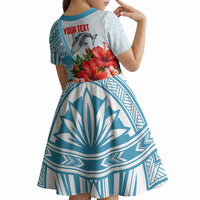 Personalized American Samoa Masefau Kid Short Sleeve Dress Hibiscus Tropical Floral Whale Polynesian Tribal Pattern