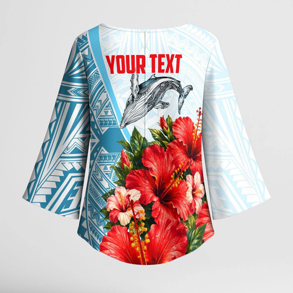 Personalized American Samoa Masefau Kimono Sleeve Blouse Hibiscus Tropical Floral Whale Polynesian Tribal Pattern