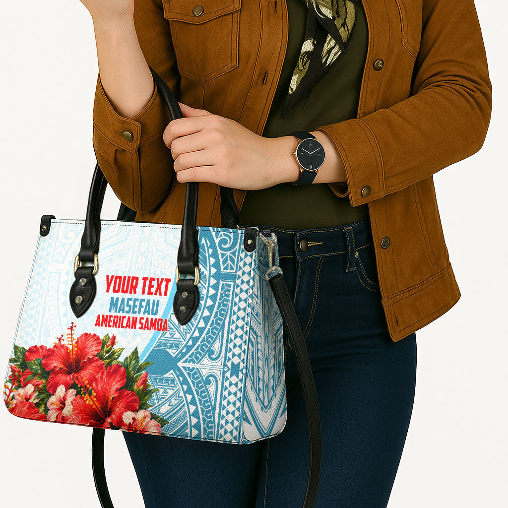 Personalized American Samoa Masefau Leather Bag Hibiscus Tropical Floral Whale Polynesian Tribal Pattern