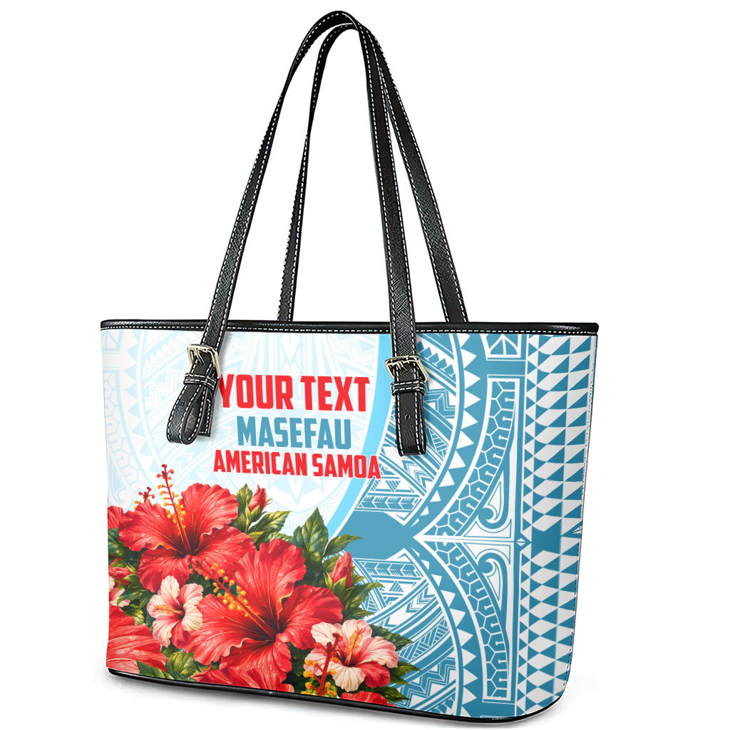 Personalized American Samoa Masefau Leather Tote Bag Hibiscus Tropical Floral Whale Polynesian Tribal Pattern