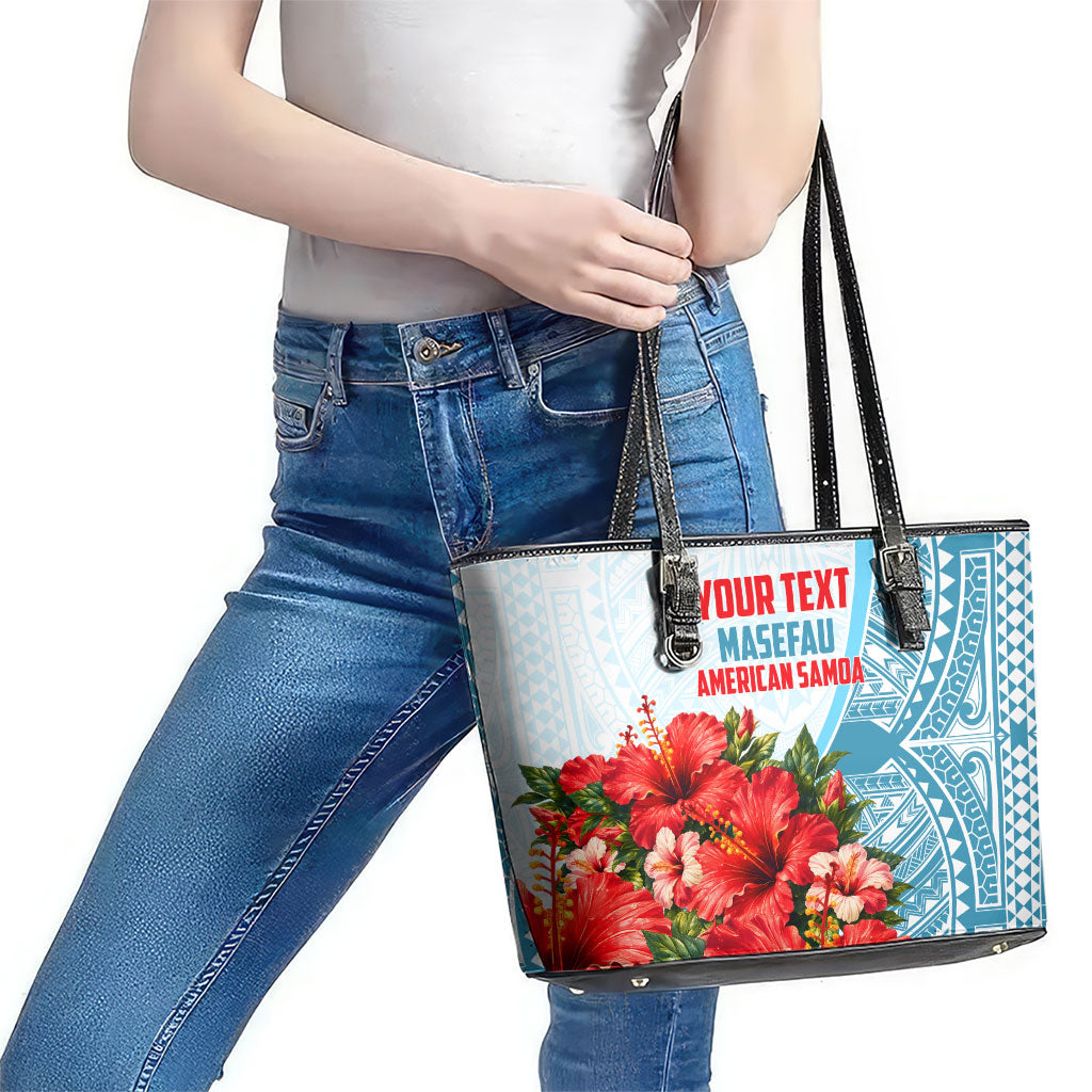 Personalized American Samoa Masefau Leather Tote Bag Hibiscus Tropical Floral Whale Polynesian Tribal Pattern