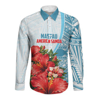 Personalized American Samoa Masefau Long Sleeve Button Shirt Hibiscus Tropical Floral Whale Polynesian Tribal Pattern