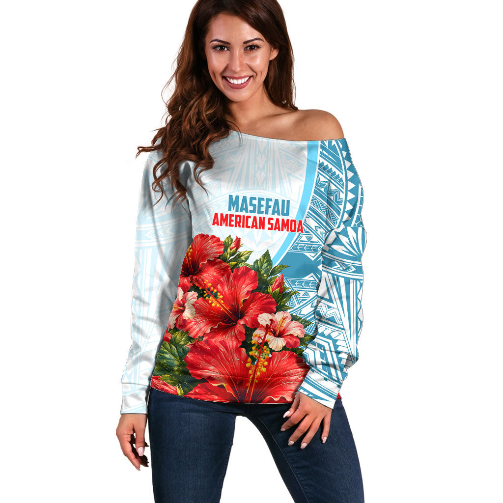 Personalized American Samoa Masefau Off Shoulder Sweater Hibiscus Tropical Floral Whale Polynesian Tribal Pattern