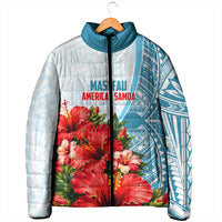 Personalized American Samoa Masefau Padded Jacket Hibiscus Tropical Floral Whale Polynesian Tribal Pattern