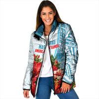 Personalized American Samoa Masefau Padded Jacket Hibiscus Tropical Floral Whale Polynesian Tribal Pattern