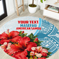 Personalized American Samoa Masefau Round Carpet Hibiscus Tropical Floral Whale Polynesian Tribal Pattern
