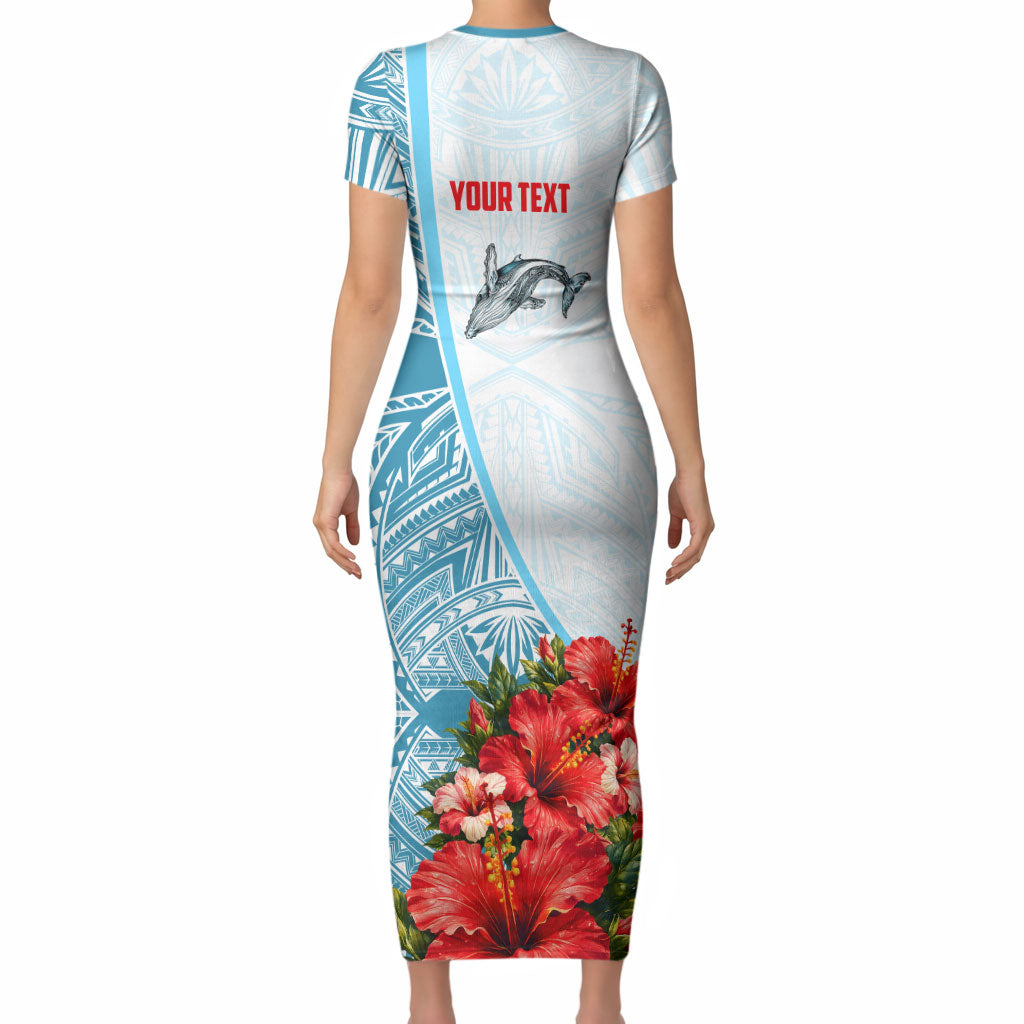 Personalized American Samoa Masefau Short Sleeve Bodycon Dress Hibiscus Tropical Floral Whale Polynesian Tribal Pattern