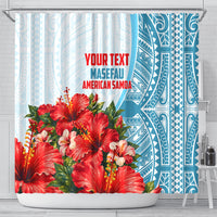 Personalized American Samoa Masefau Shower Curtain Hibiscus Tropical Floral Whale Polynesian Tribal Pattern
