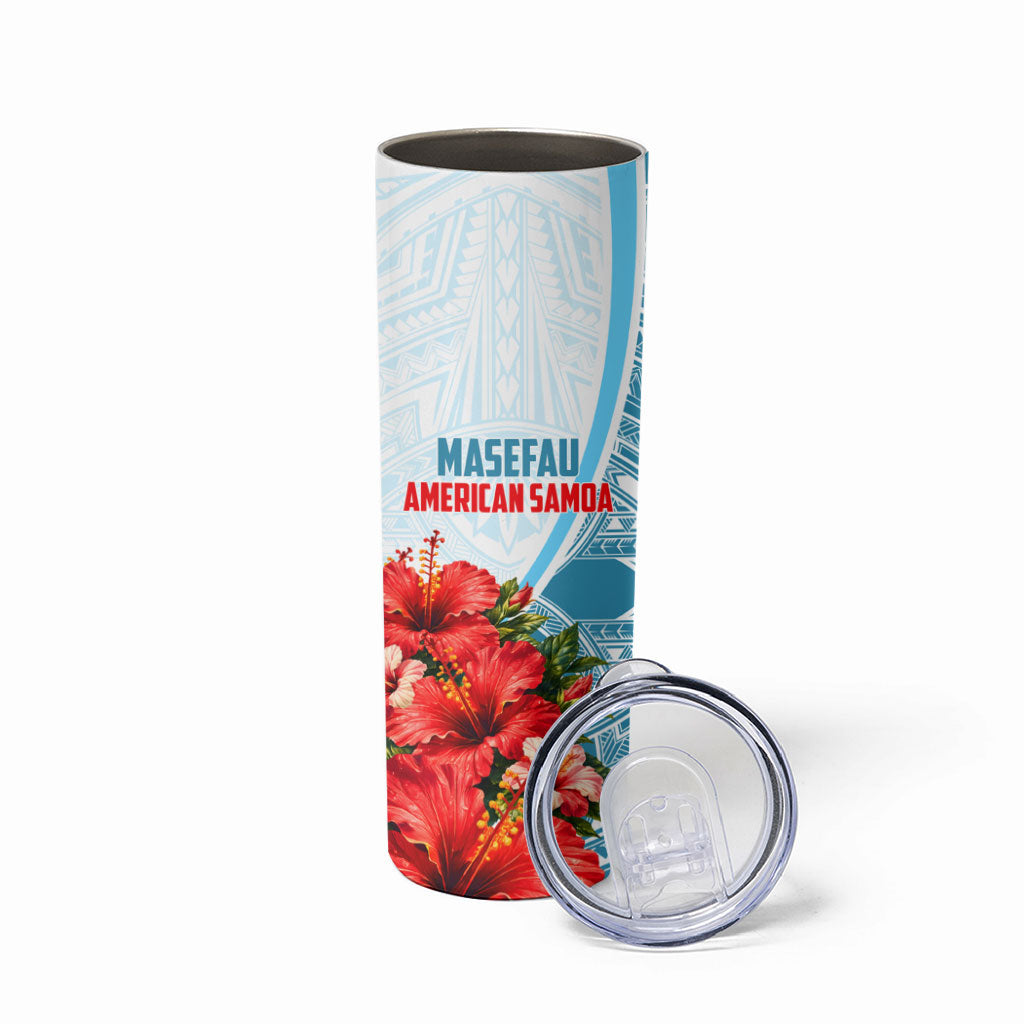 Personalized American Samoa Masefau Skinny Tumbler Hibiscus Tropical Floral Whale Polynesian Tribal Pattern