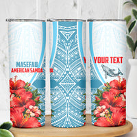Personalized American Samoa Masefau Skinny Tumbler Hibiscus Tropical Floral Whale Polynesian Tribal Pattern