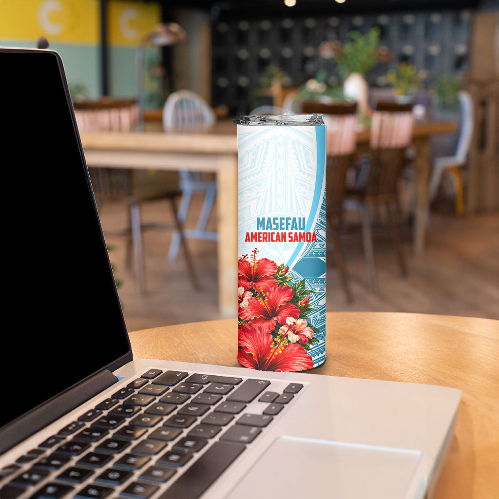 Personalized American Samoa Masefau Skinny Tumbler Hibiscus Tropical Floral Whale Polynesian Tribal Pattern