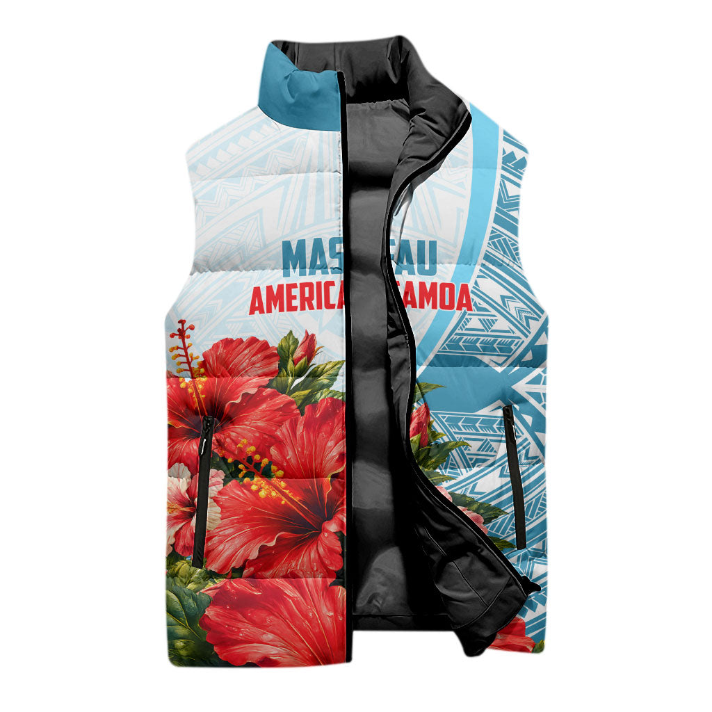 Personalized American Samoa Masefau Sleeveless Puffer Jacket Hibiscus Tropical Floral Whale Polynesian Tribal Pattern