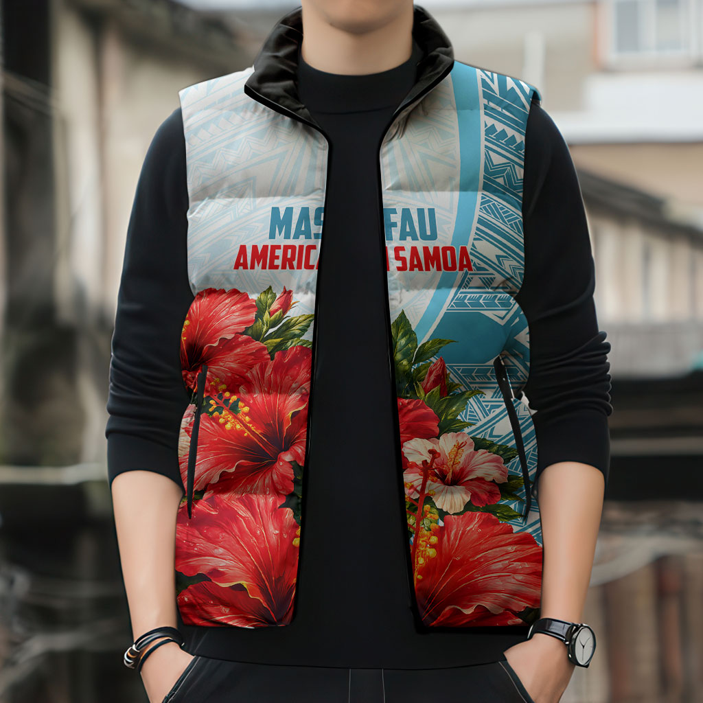 Personalized American Samoa Masefau Sleeveless Puffer Jacket Hibiscus Tropical Floral Whale Polynesian Tribal Pattern