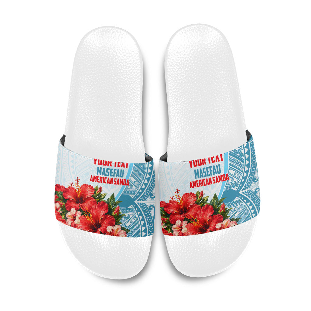 Personalized American Samoa Masefau Slide Sandals Hibiscus Tropical Floral Whale Polynesian Tribal Pattern