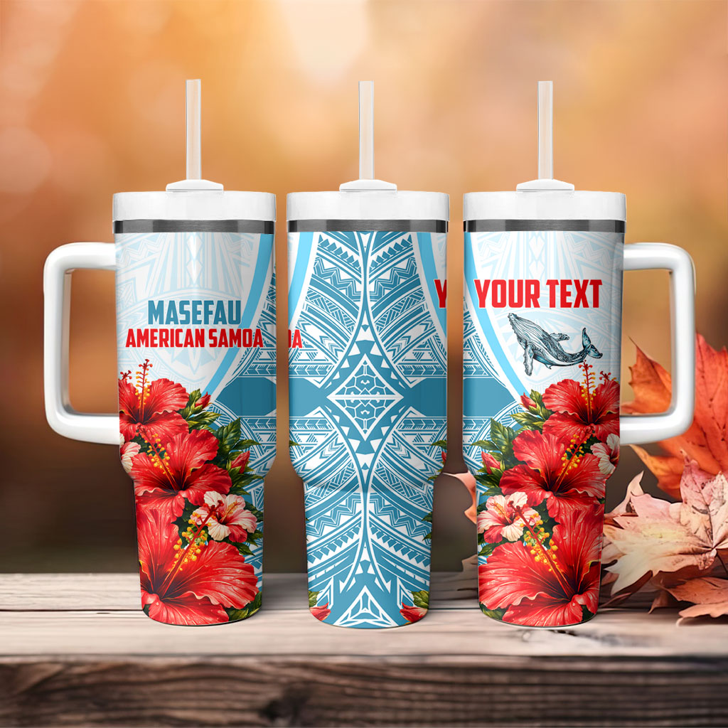 Personalized American Samoa Masefau Tumbler With Handle Hibiscus Tropical Floral Whale Polynesian Tribal Pattern