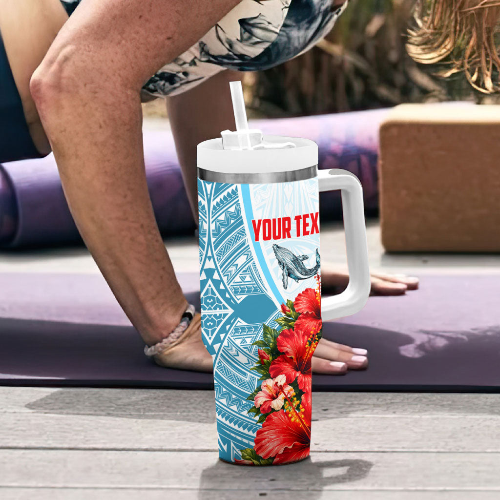 Personalized American Samoa Masefau Tumbler With Handle Hibiscus Tropical Floral Whale Polynesian Tribal Pattern