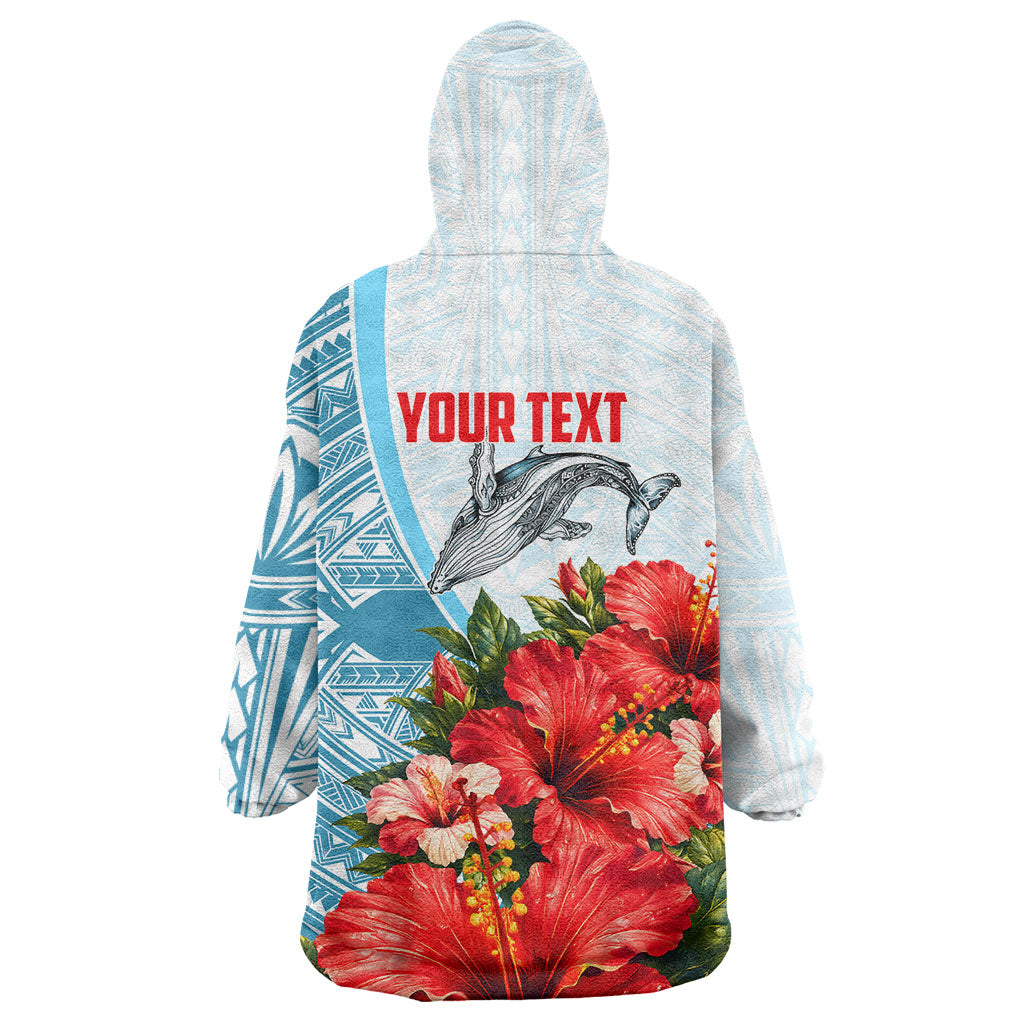 Personalized American Samoa Masefau Wearable Blanket Hoodie Hibiscus Tropical Floral Whale Polynesian Tribal Pattern
